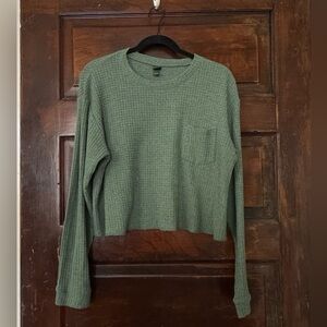 Wild Fable Olive Waffle Knit Cropped Sweatshirt